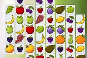 Billede af et gitter fyldt med forskellige farverige frugtsymboler som æbler, bananer, druer og citroner