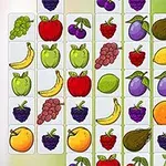 Billede af et gitter fyldt med forskellige farverige frugtsymboler som æbler, bananer, druer og citroner