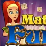 Tegneseriefigur med rødt hår står ved siden af teksten Math Fun omgivet af matematiksymboler