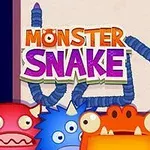 Farverige monstre foran en blå slange med en bille i baggrunden og teksten Monster Snake i midten