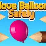 Lyserød ballon mellem spidser af blyanter på blå baggrund med teksten Move Balloon Safely øverst