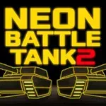 To gule, neonlysende kamptanks og teksten NEON BATTLE TANK 2 med rød tal