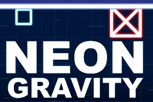 Hvid tekst NEON GRAVITY på mørk baggrund med neonfarvede geometriske former