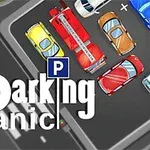 Forskellige farvede biler er tæt parkeret på en parkeringsplads set ovenfra