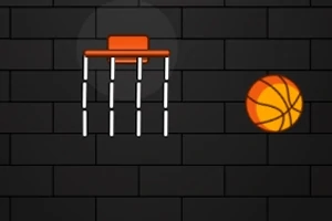 En tegneserieillustration af en basketballkurv og en basketball mod en sort murstensbaggrund