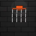 En tegneserieillustration af en basketballkurv og en basketball mod en sort murstensbaggrund