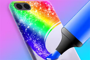 En smartphone-cover bliver dekoreret med en regnbuestribet markør på en flerfarvet baggrund