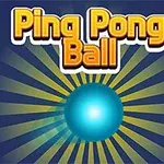 En blå kugle i midten omgivet af gule og røde lodrette stænger med teksten Ping Pong Ball øverst