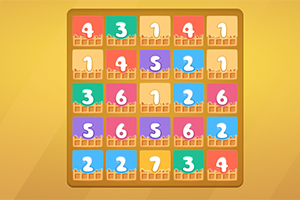 Et farverigt 5x5-gitter med nummererede fliser på en gul baggrund