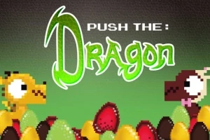 To pixelerede drager omgivet af kulørte æg med teksten Push the Dragon i baggrunden