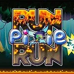 Titelbillede med teksten Run Pixie Run i en skovscene med en lille flyvende figur og stjerner