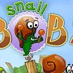 Snegl med stor orange skal og glade øjne i farverig tegneseriestil med teksten Snail Bob 2 omkring