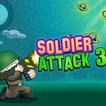En tegneseriegrafik viser en soldat med hjelm, der skyder mod grønne rumskibe med små væsener under en stjerneklar nattehimmel
