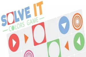 Farverige former og pile på et gitter med teksten Solve It Colors Game øverst i billedet