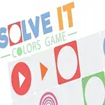 Farverige former og pile på et gitter med teksten Solve It Colors Game øverst i billedet