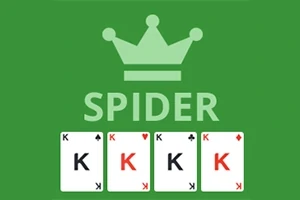 Grønt baggrund med ordet SPIDER, en krone, og fire konger fra et kortspil
