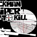 Tegning af en stickman med en sniper-riffel og tekst i sort-hvid grafik på en mørk baggrund