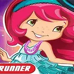 Animation af en pige med langt pink hår, iført en blå kjole og sort hat, med en stjernefyldt lilla baggrund