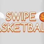 Tekstlogo med orange bogstaver Swipe Basketball og to basketballer på hver side