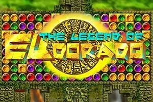 Inskription The Legend of El Dorado på en dekorativ guldfarvet cirkel omgivet af farverige ædelsten og et mønster inspireret af gamle civilisationer
