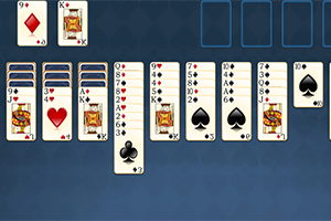 Kortspil med kortstablet layout på blå baggrund