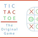 Tekst med farverige bogstaver der staver Tic Tac Toe ved siden af et kryds og bolle-spilbord med forskellige symboler