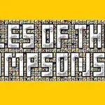 Stor tekst på en gul baggrund med ordene Tiles of the Simpsons dannet af mosaikfliser med små karakterbilleder