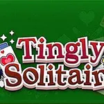 Illustration af spillekort med en kongefigur og teksten Tingly Solitaire på en grøn baggrund