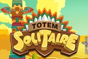 Farverig totempæl med solskinsgul baggrund og teksten Totem Solitaire i forgrunden