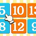 Blå og orange nummererede kvadrater med et håndikon, der peger på tallet 5