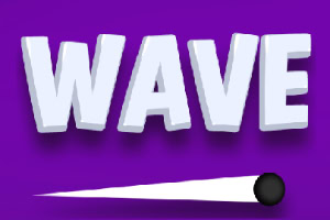 Stor, hvid 3D-tekst WAVE på lilla baggrund med en sort kugle og hvid hale nedenunder