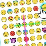 Forskellige emoji-ansigter i et rasternet med en håndmarkør, der peger på en gul smilende emoji