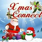 Julemand og snemand står foran gaver i et vinterlandskab med teksten Xmas Connect ovenfor