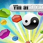 Farverige geometriske figurer og et yin-yang-symbol mod en strålende lys baggrund