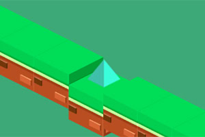 Isometrisk illustration af en grøn og brun platform med en trekantet fordybning