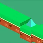 Isometrisk illustration af en grøn og brun platform med en trekantet fordybning