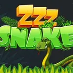 Farverige bogstaver ZZZ Snake omgivet af blade og en tegneserieslange i forgrunden